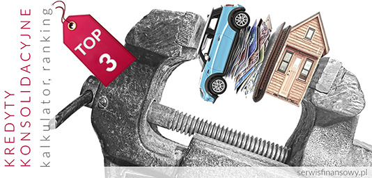 Imadło ściskające model domu, samochodu i plik kart kredytowych, z etykietą 'TOP 3'.