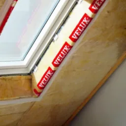 Montaż okna dachowego Velux z izolacją z wełny mineralnej na poddaszu, zabezpieczonej folią paroizolacyjną.