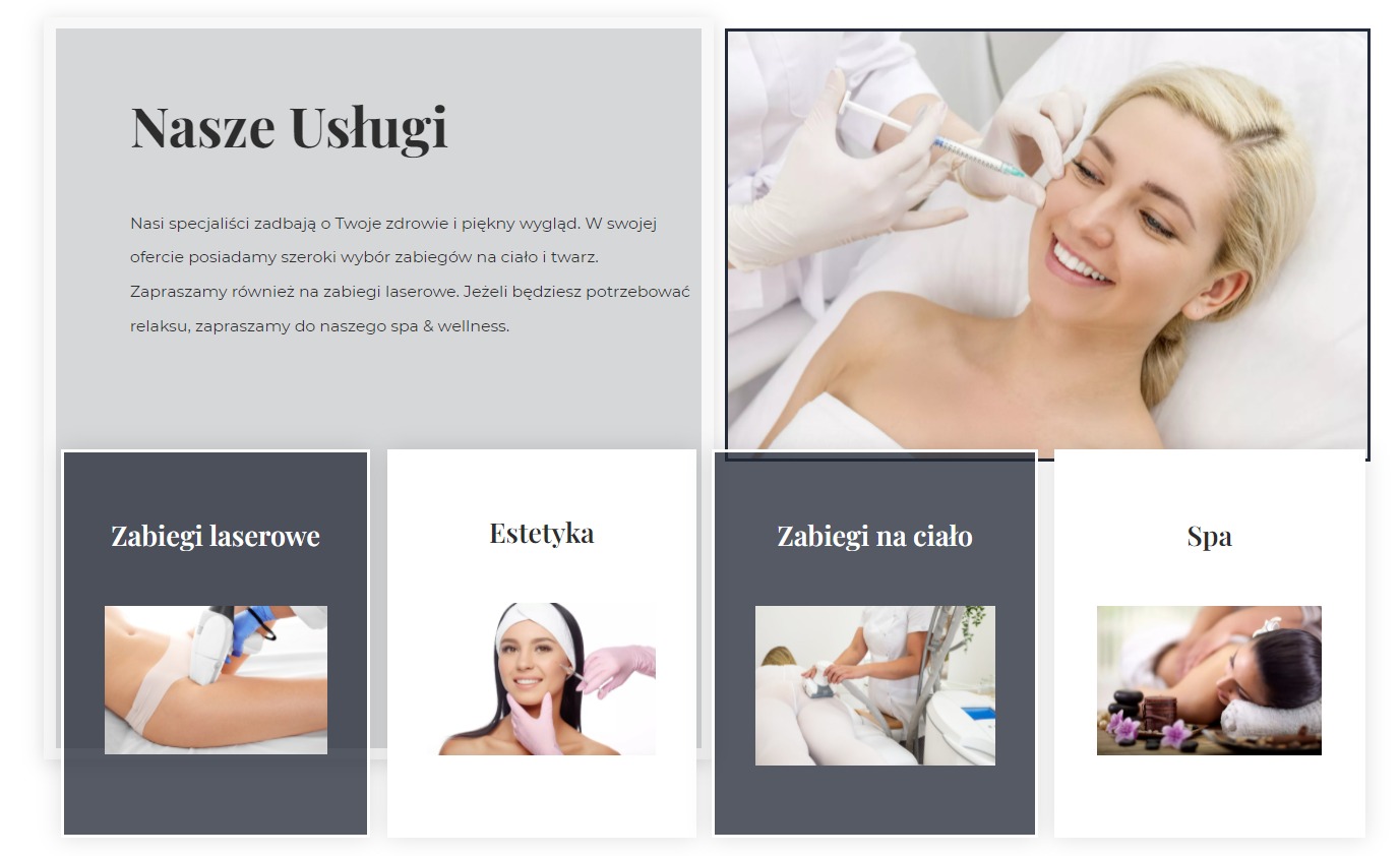 Blondynka uśmiecha się podczas zabiegu kosmetycznego, lekarz w białych rękawiczkach wstrzykuje preparat w skórę twarzy, na stronie internetowej salonu urody.