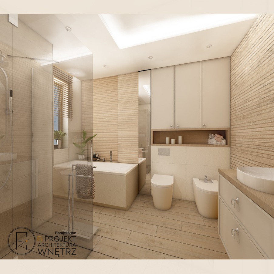 Łazienka z drewnem w roli głównej