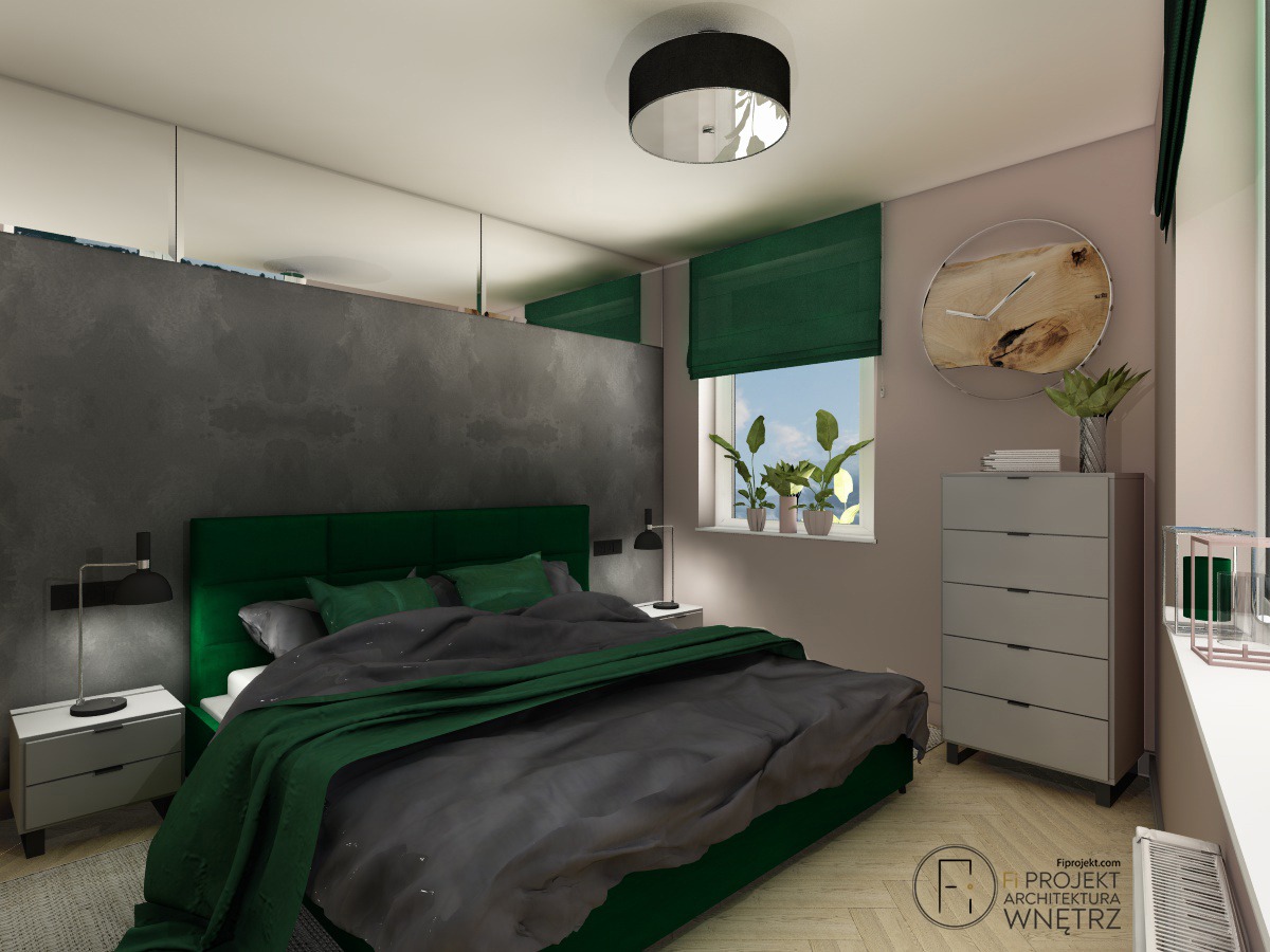 Projekt sypialni z zielonymi dodatkami