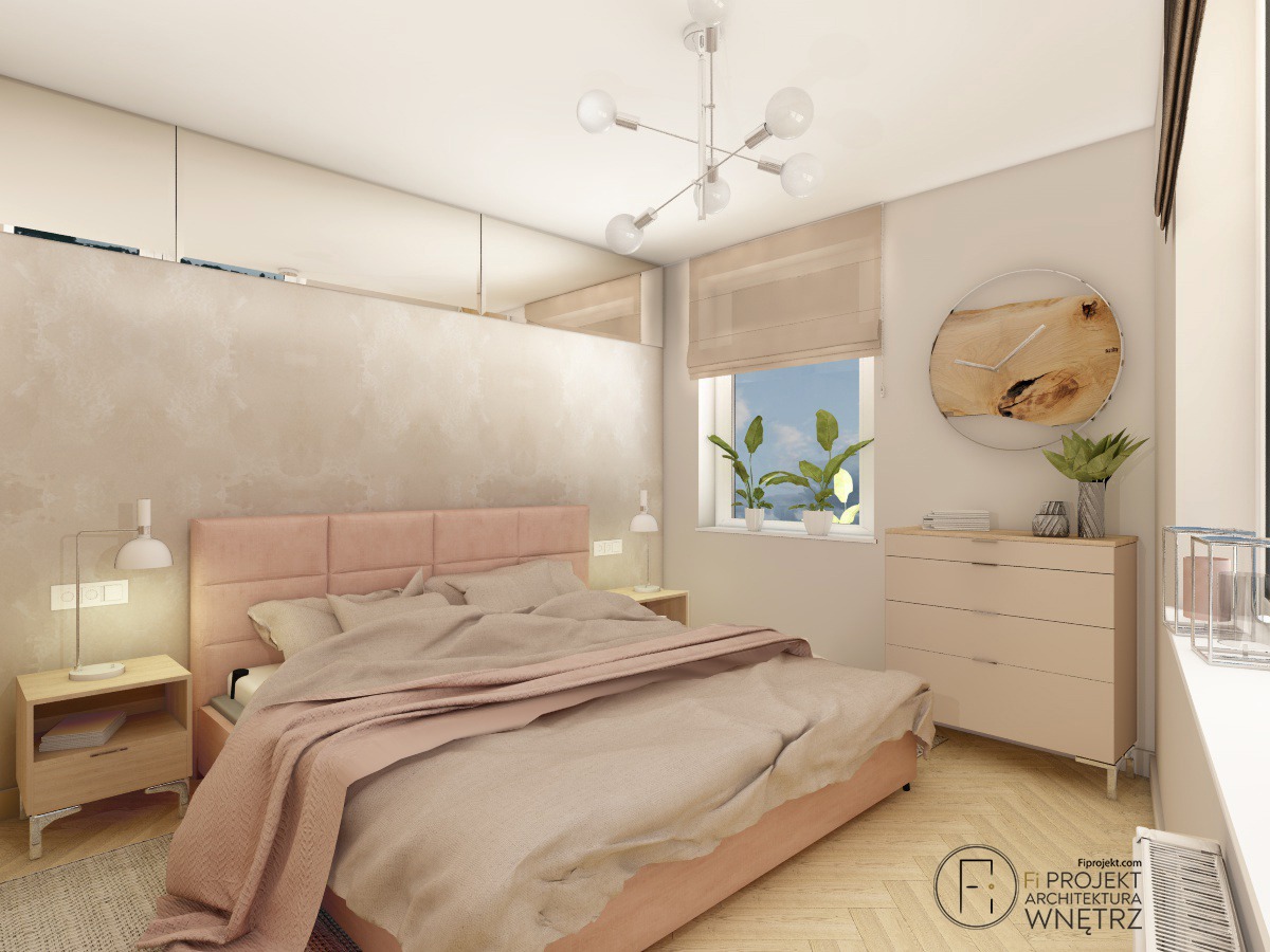 Projekt sypialni z różowymi dodatkami