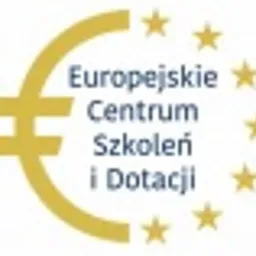 Logo Europejskiego Centrum Szkoleń i Dotacji z symbolem euro i gwiazdami Unii Europejskiej.