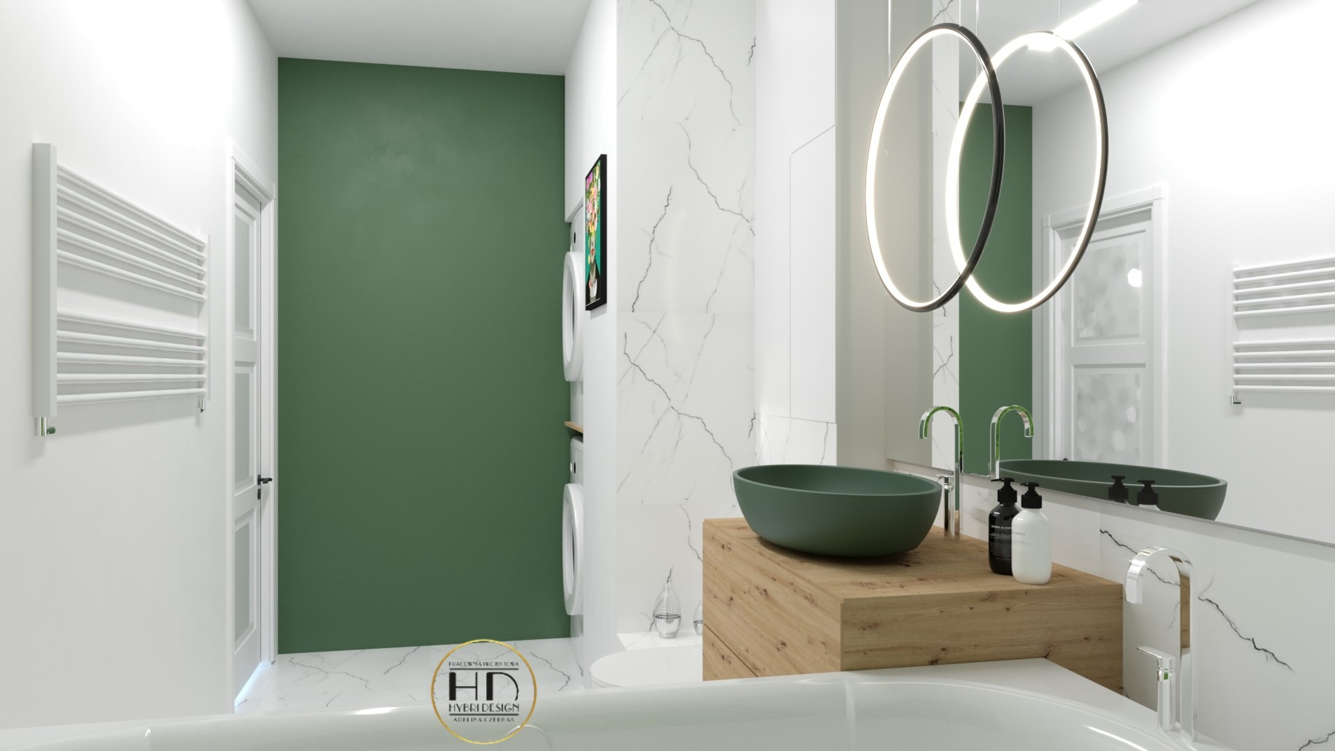 Nowoczesna łazienka z akcentami butelkowej zieleni