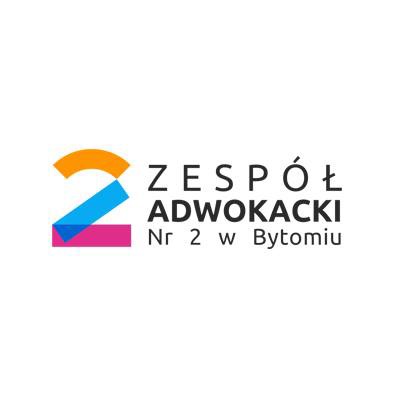 Logo Zespołu Adwokackiego Nr 2 w Bytomiu z abstrakcyjnym symbolem w kolorach pomarańczowym, błękitnym i różowym.