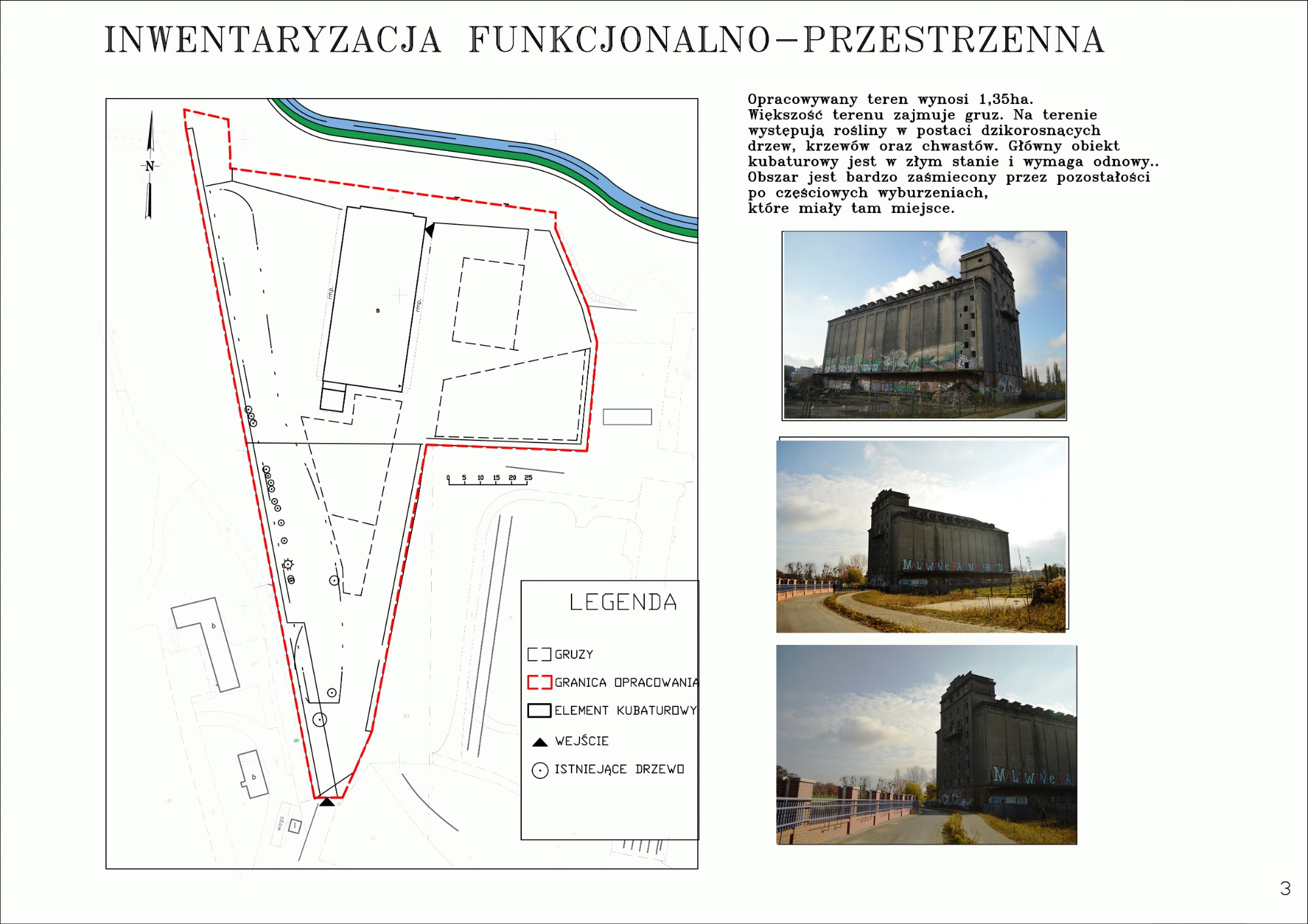 Analiza funkcjonalno-przestrzenna wykonana przy projekcie zagospodarowania terenu wokół elewatora zbożowego.