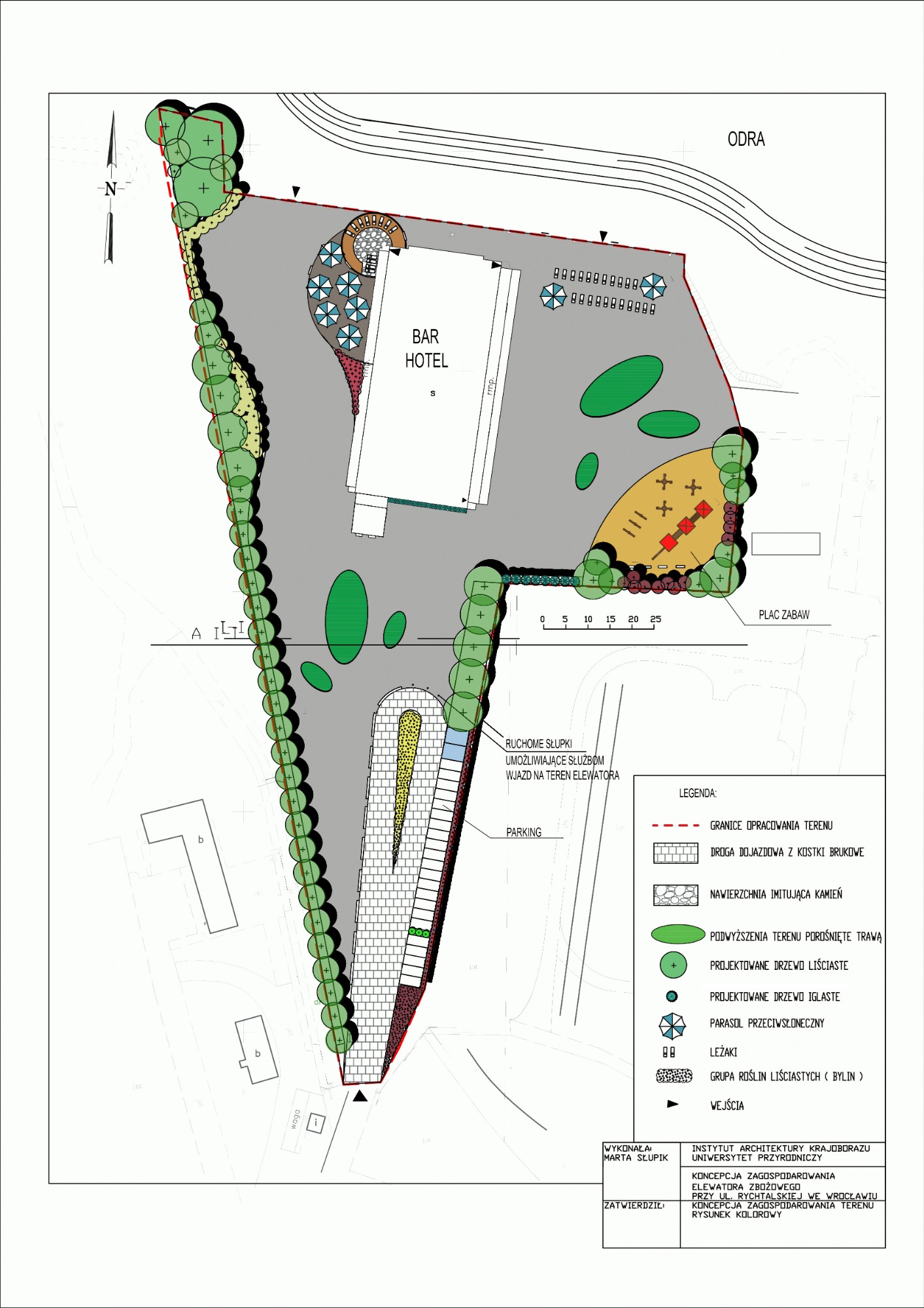 Koncepcja zagospodarowania przestrzeni wokół elewatora zbożowego we Wrocławiu.