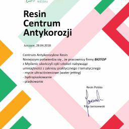 Certyfikat Centrum Antykorozji RESIN.
