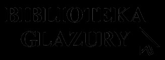 Logo firmy 'Biblioteka Glazury' z kursorem myszy w prawym dolnym rogu, czarne tło.