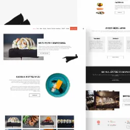 Projekt strony internetowej restauracji japońskiej Mizu Sushi Warszawa, prezentujący sekcję z ofertą sushi, z elementami graficznymi imitującymi pociągnięcia pędzlem.