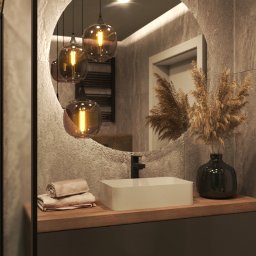 Projekt łazienki 3D w drewnie i kamieniu