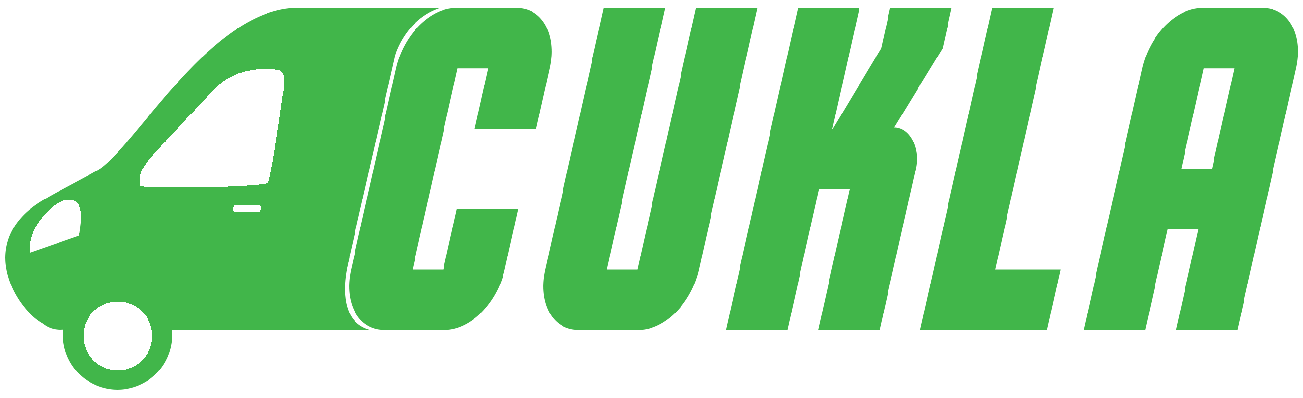 Zielone logo firmy transportowej CUKLA LOGISTIC z sylwetką busa na czarnym tle.