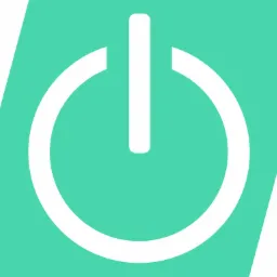 Biały symbol włącznika na ukośnym, turkusowym tle, reprezentujący usługi elektryczne w Lubinie.