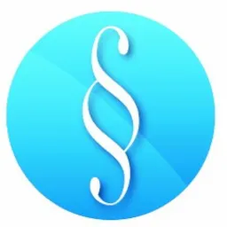 Biały paragraf na błękitnym, okrągłym tle z gradientem.