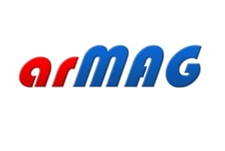Logo firmy Armag z czerwonym napisem 'ar' i niebieskim 'MAG' na białym tle.