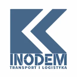 Logo firmy INODEM Transport i Logistyka z symbolem graficznym przypominającym strzałki w kolorze niebieskim.