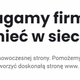 Tekst na białym tle: Pomagamy firmom zaistnieć w sieci. Pokaż biznes z nowoczesnej strony. Pomożemy zdobyć nowych klientów oraz stworzyć doskonałą stronę www.