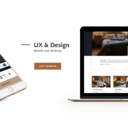 Prezentacja responsywnego projektu strony internetowej na telefonie i laptopie, ukazująca ofertę pokoi w g&oacute;rskim pensjonacie Willa Rajka w Zakopanem, z opcją rezerwacji online.