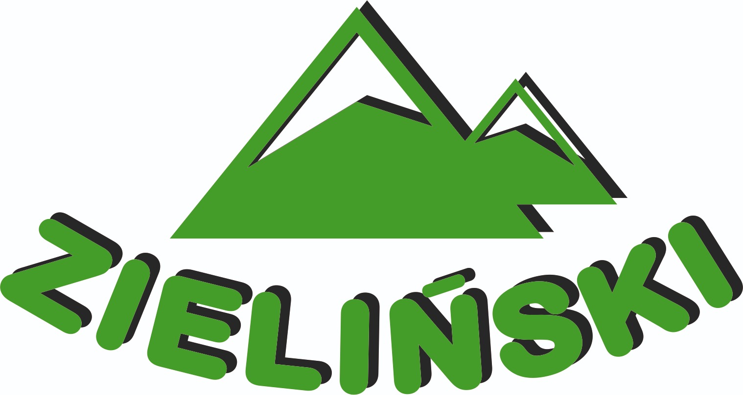 Graficzne logo firmy 'ZIELIŃSKI' z motywem górskim, w kolorze zielonym z czarnym cieniem.