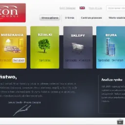 Strona główna serwisu Maxon Nieruchomości z kategoriami: Domy, Mieszkania, Działki, Sklepy, Biura, Magazyny, prezentowanymi za pomocą ikon i przycisków sprzedaży/wynajmu.