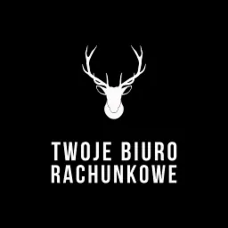 Logo firmy z głową jelenia i tekstem 'Twoje Biuro Rachunkowe' na czarnym tle.