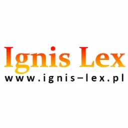 Logo firmy Ignis Lex z adresem strony internetowej www.ignis-lex.pl, nazwa w kolorze przechodzącym od czerwieni do ż&oacute;łci.