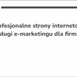 Grafika z napisem 'Profesjonalne strony internetowe i usługi e-marketingu dla firm' z pomarańczowymi i szarymi okręgami po lewej stronie oraz szarą linią u góry i elementem graficznym w kształcie...