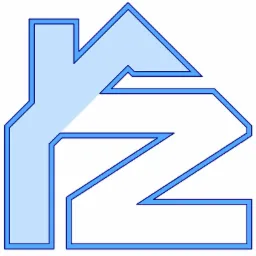 Abstrakcyjne logo w kształcie domu połączonego z literą Z, obrysowane niebieską linią i wypełnione jasnoniebieskim kolorem.