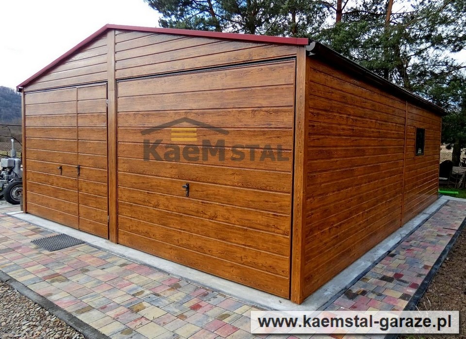 Garaż 6x6 Kolor złoty dąb jasny Bramy złoty dąb jasny Dach czerwony