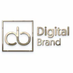 Złote logo firmy Digital Brand z inicjałami 'db' w kwadratowej ramce na białym tle.