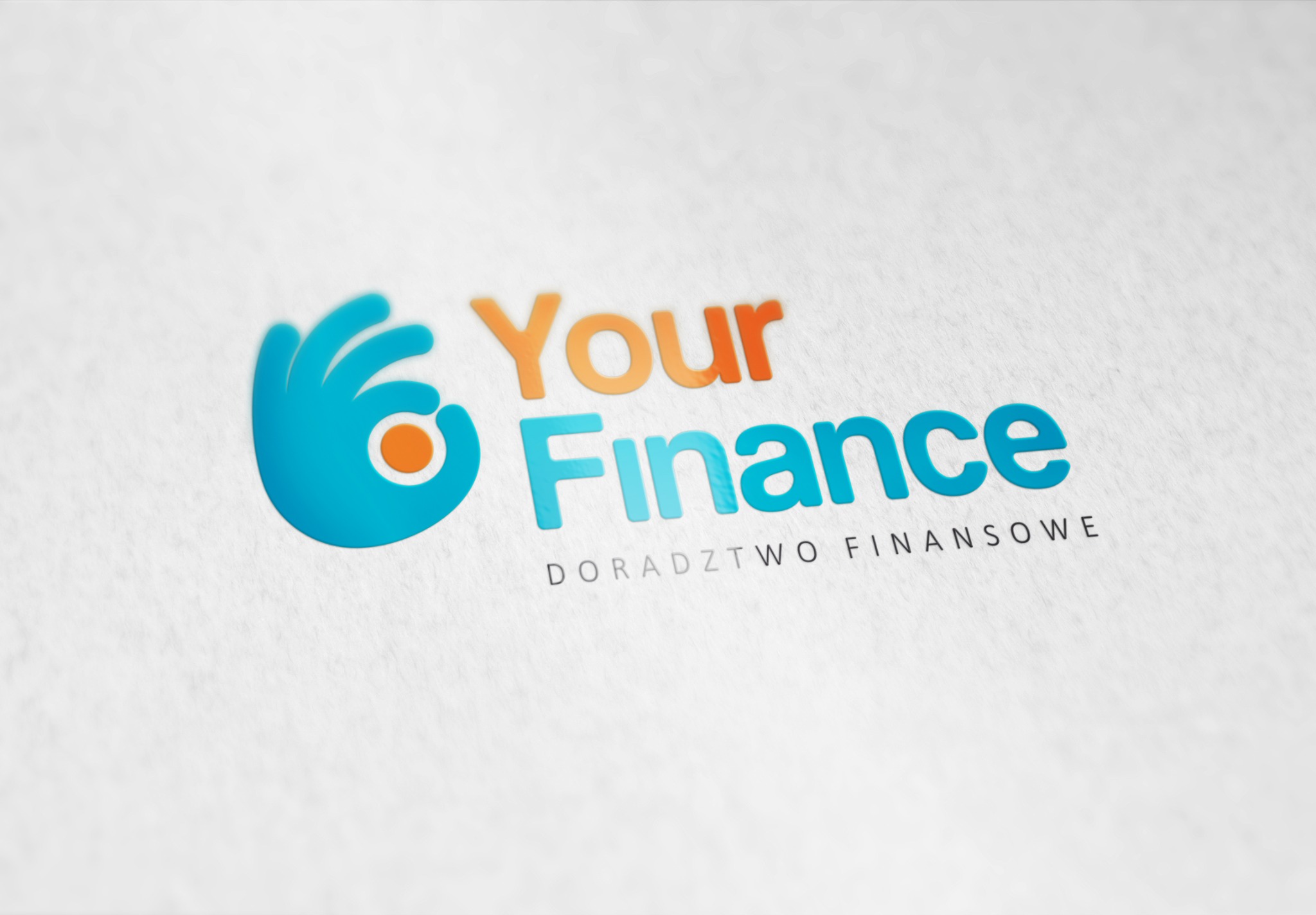 Nowoczesne logo firmy doradztwa finansowego z symbolem dłoni i napisem 'Your Finance'