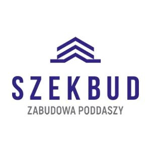 Logo firmy SZEKBUD ZABUDOWA PODDASZY z graficznym symbolem dachu składającym się z trzech linii.