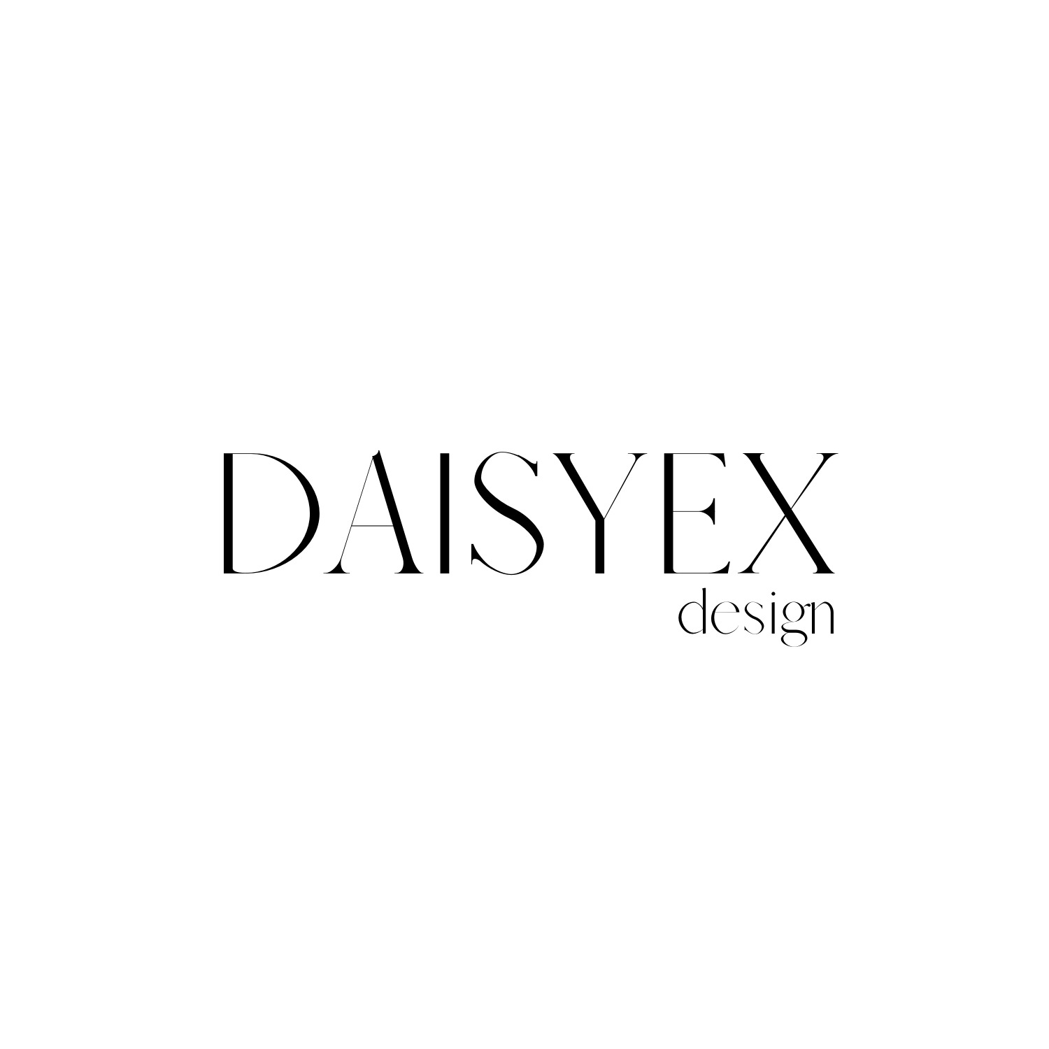 Minimalistyczne logo 'DAISYEX design' w czerni na białym tle, z wyraźnym rozróżnieniem grubości linii w napisie 'design'.