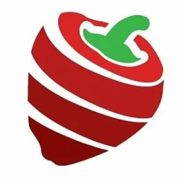 Stylizowany rysunek czerwonej papryki z zieloną szypułką, przeciętej białymi, spiralnymi liniami na białym tle.