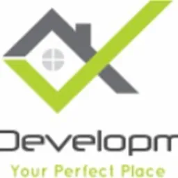 Logo firmy budowlanej J&J Development z motywem domu i zielonego znaku akceptacji w górnej części oraz hasłem 'Your Perfect Place' poniżej.