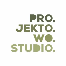 Logo firmy Projektowo Studio, nazwa w kolorze oliwkowym, zapisana w czterech wierszach, z kropkami po każdym skrócie.