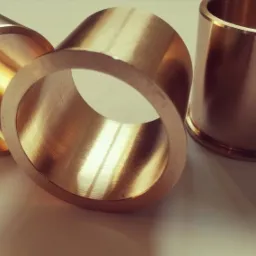 Trzy tuleje z brązu o gładkiej powierzchni, ułożone na białym tle, z widocznymi śladami obróbki skrawaniem wewnątrz otworów.