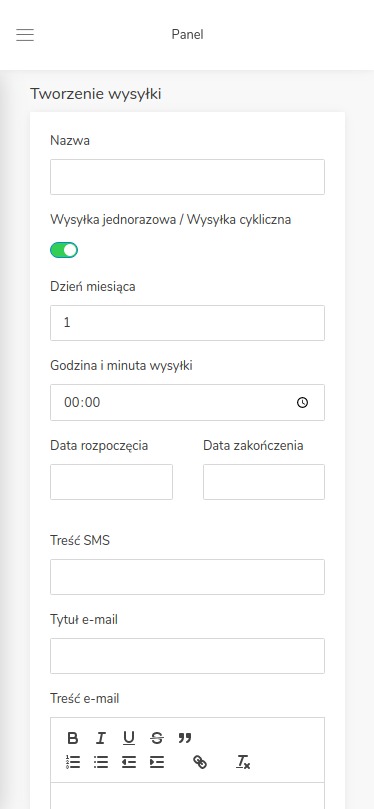 Screen z dedykowanego systemu CRM wykonanego dla biura księgowego. System odpowiada za wysyłkę SMS i email