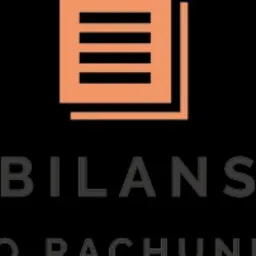 Stylizowany pomarańczowy symbol dokumentów nad napisem 'BILANS' i 'BIURO RACHUNKOWE' na czarnym tle.