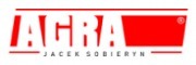 Logo firmy AGRA Jacek Sobieryn, czerwony napis na białym tle.