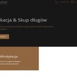 Solventoir - Fragment strony internetowej firmy Solventoir, oferującej usługi w zakresie odzyskiwania należności i przejmowania wierzytelności, z hasłem 'Windykacja & Skup długów' i informacją o skutecznym...