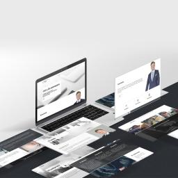 Krasovski.pl - Prezentacja responsywnej strony internetowej kancelarii prawnej na laptopie i oddzielnych ekranach, ukazująca różne podstrony i sekcje, z elementami graficznymi i zdjęciem prawnika.