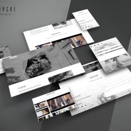 Krasovski.pl - Prezentacja portfolio grafika na szarym tle: ekrany z motywem ślubnym, portfolio i formularz kontaktowy.