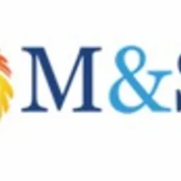 Logo firmy z tęczowym symbolem i napisem 'M&ST' w odcieniach niebieskiego.