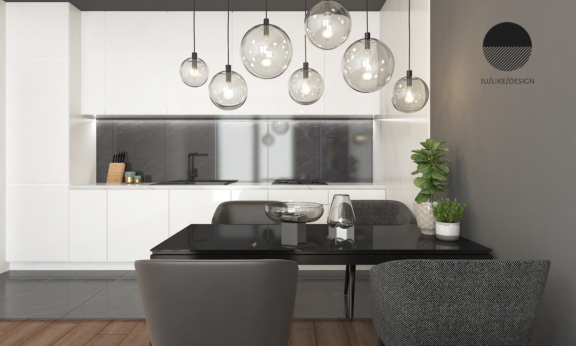 Projekt salonu z aneksem kuchennym.