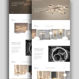 Czyste Formy - Dwa ekrany prezentujące stronę internetową z nowoczesnymi lampami wiszącymi i stojącymi, z widocznymi sekcjami 'Collections' i 'Bestsellers'.