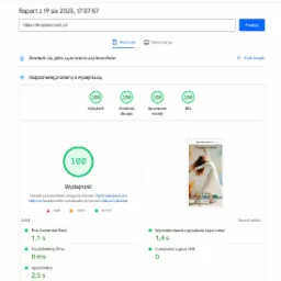Analiza PageSpeed Insights strony terapiatancem.pl na urządzeniu mobilnym. Wyniki: wydajność, dostępność, sprawdzone metody, SEO - wszystkie 100.