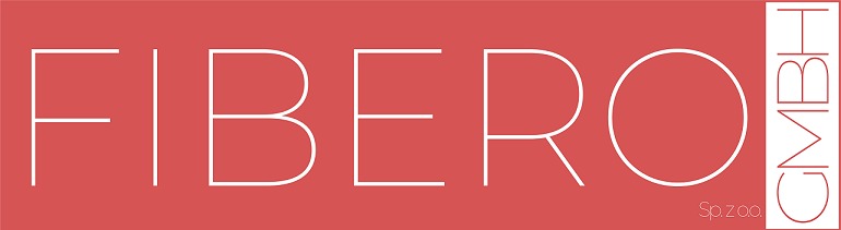 Logo firmy FIBARO GmbH Sp. z o.o. na koralowym tle, z cienkimi białymi liniami tworzącymi litery.