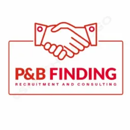 Logo firmy P&B Finding z czerwonym symbolem uścisku dłoni i napisem 'Recruitment and Consulting' w prostokątnej ramce.