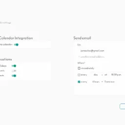 Ekran ustawień integracji kalendarza i powiadomień e-mail w systemie, z opcjami konfiguracji dostępnymi dla użytkownika we Wrocławiu.